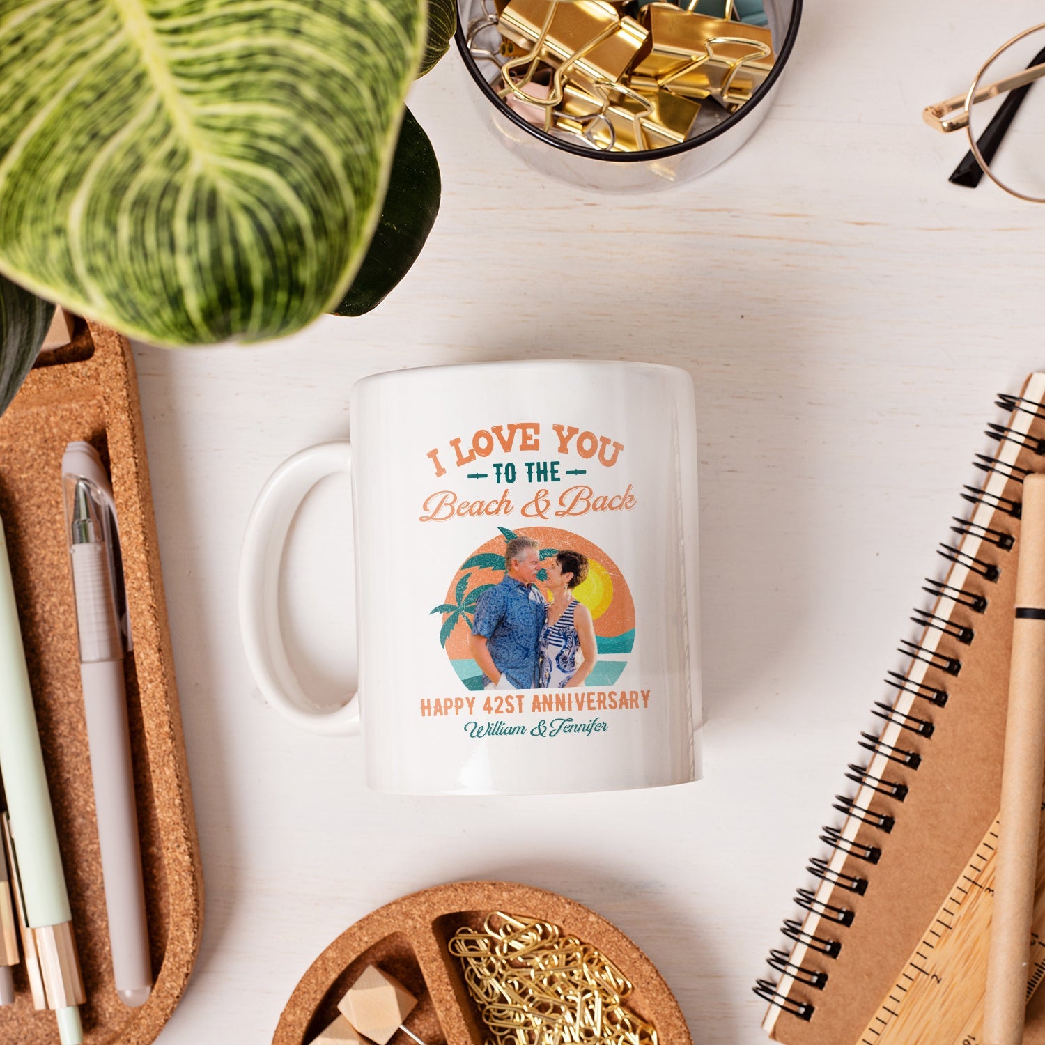 I Love You To The Beach And Back - Personalized 42 Year Anniversary gift For Parents, Husband or Wife - Custom Mug - MyMindfulGifts