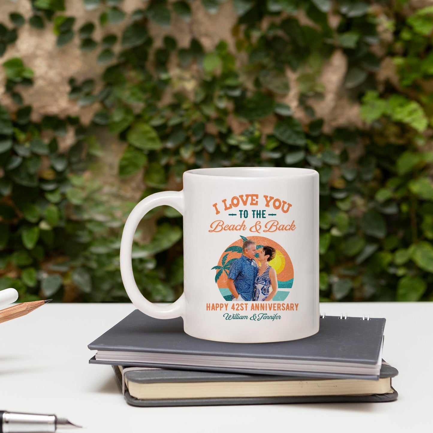 I Love You To The Beach And Back - Personalized 42 Year Anniversary gift For Parents, Husband or Wife - Custom Mug - MyMindfulGifts