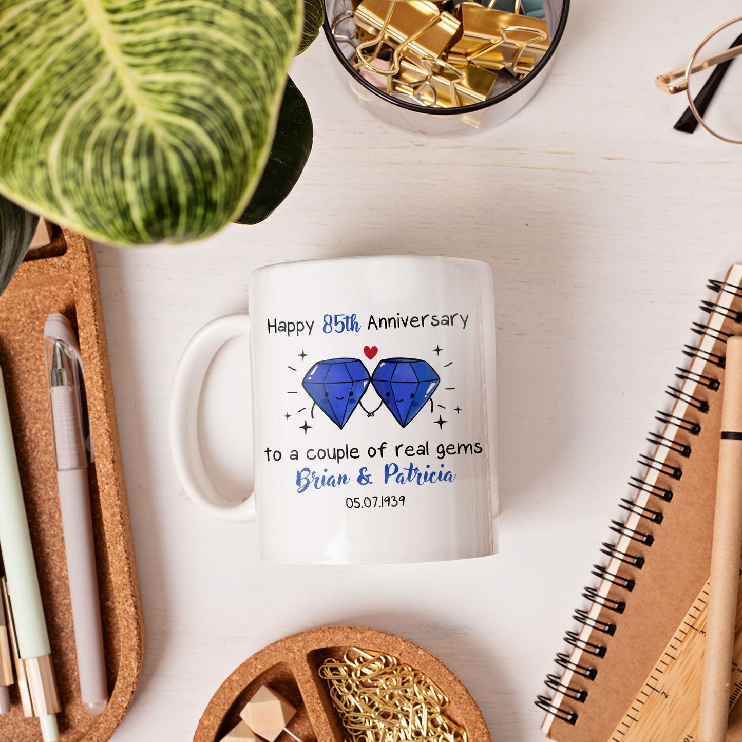 Happy 85th Anniversary To A Couple Of Real Gems - Personalized 85 Year Anniversary gift For Parents or Grandparents - Custom Mug - MyMindfulGifts