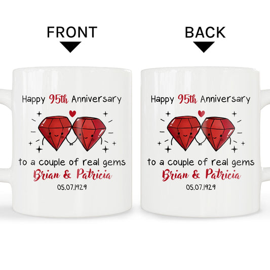 Happy 95th Anniversary To A Couple Of Real Gems - Personalized 95 Year Anniversary gift For Parents or Grandparents - Custom Mug - MyMindfulGifts