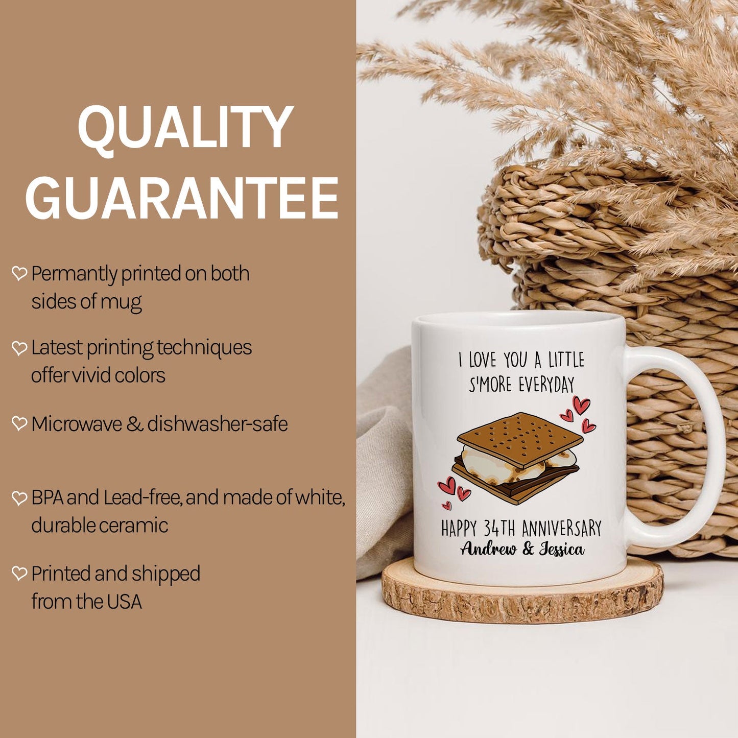 I Love You A Little S'more Everyday - Personalized 34 Year Anniversary gift For Parents, Husband or Wife - Custom Mug - MyMindfulGifts