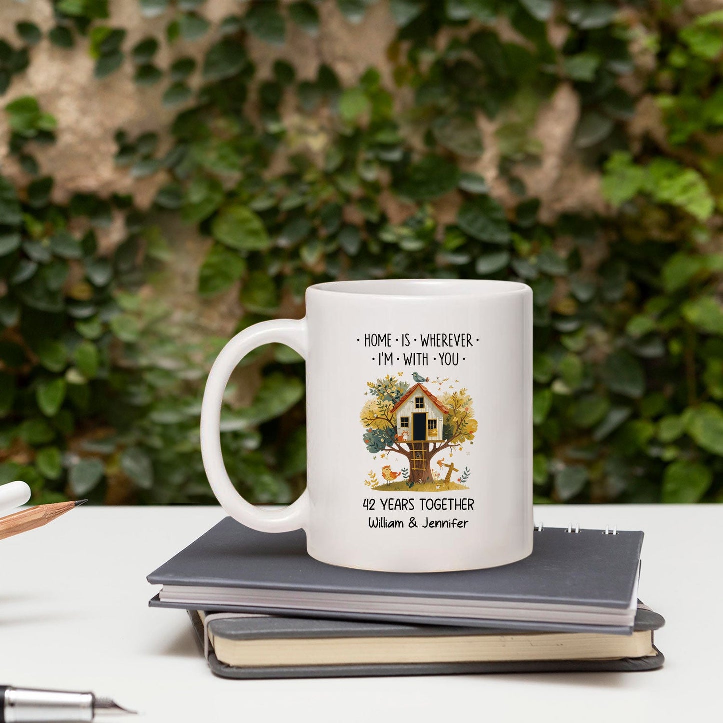 Home Is Wherever I'm With You - Personalized 42 Year Anniversary gift For Parents, Husband or Wife - Custom Mug - MyMindfulGifts