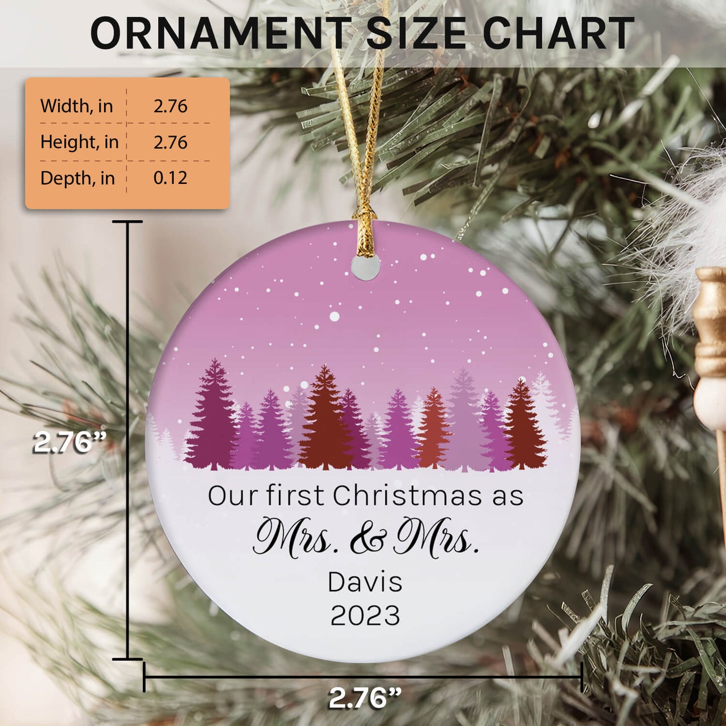 Our First Christmas as Mrs. & Mrs. - Personalized First Christmas gift For Lesbian Couple - Custom Circle Ceramic Ornament - MyMindfulGifts