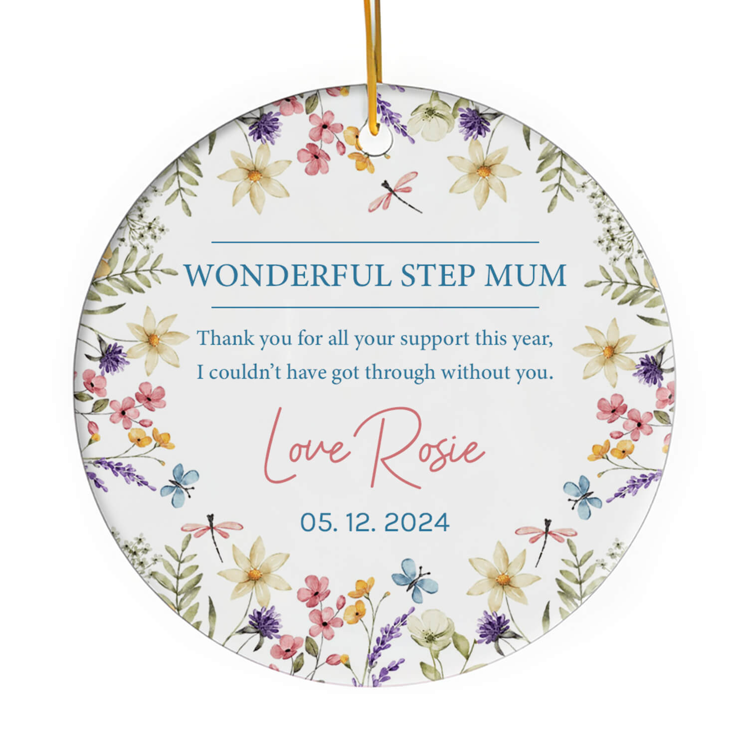 Wonderful Step Mum - Personalized Mother's Day, Birthday, Valentine's Day or Christmas gift For Step Mom - Custom Circle Ceramic Ornament - MyMindfulGifts