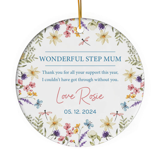 Wonderful Step Mum - Personalized Mother's Day, Birthday, Valentine's Day or Christmas gift For Step Mom - Custom Circle Ceramic Ornament - MyMindfulGifts