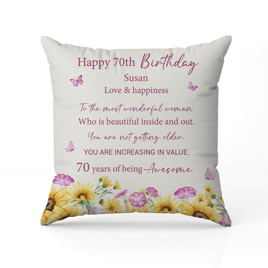 70 Years Of Being Awesome - Personalized 70th Birthday gift For 70 Year Old - Custom Pillow - MyMindfulGifts