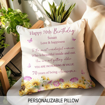 70 Years Of Being Awesome - Personalized 70th Birthday gift For 70 Year Old - Custom Pillow - MyMindfulGifts