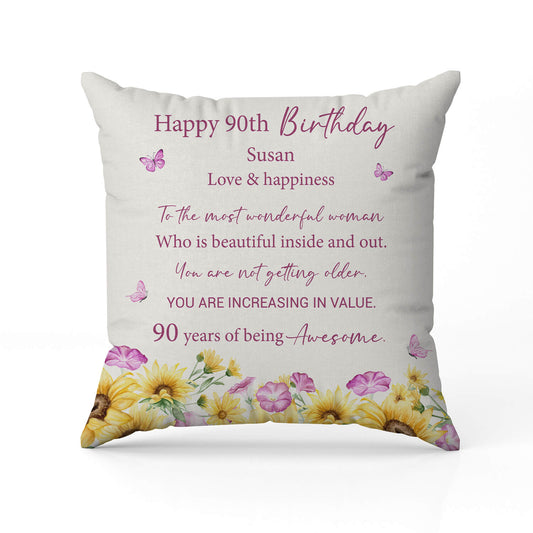 90 Years Of Being Awesome - Personalized 90th Birthday gift For 90 Year Old - Custom Pillow - MyMindfulGifts