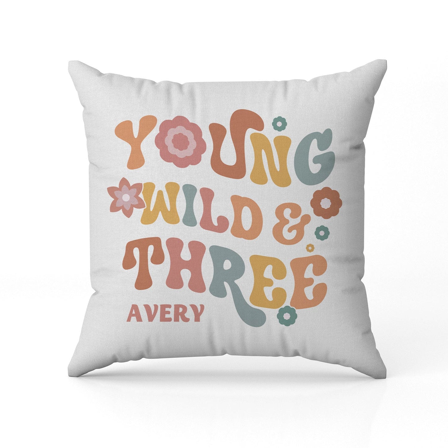 Young, Wild & Three - Personalized 3rd Birthday gift For 3 Year Old - Custom Pillow - MyMindfulGifts