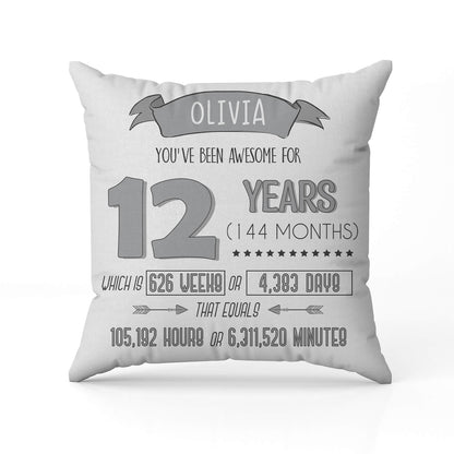 You've Been Awesome For 12 Years - Personalized 12th Birthday gift For 12 Year Old - Custom Pillow - MyMindfulGifts