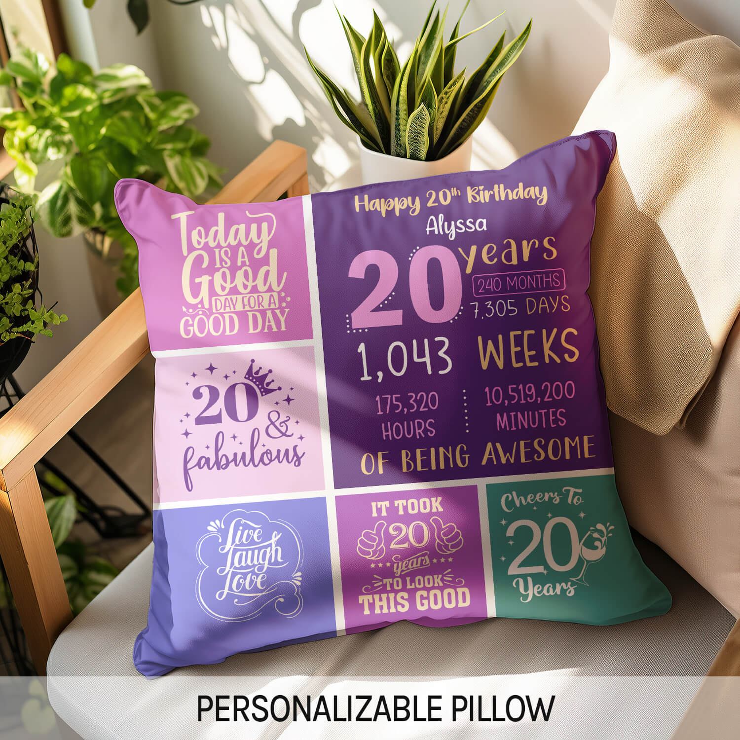 Happy 20th Birthday - Personalized 20th Birthday gift For 20 Year Old - Custom Pillow - MyMindfulGifts