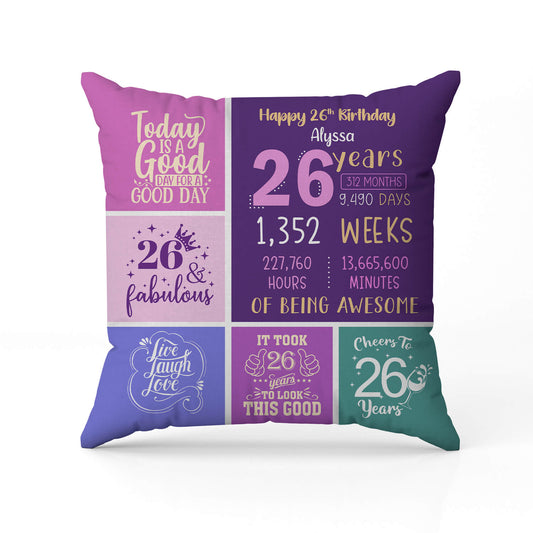 Happy 26th Birthday - Personalized 26th Birthday gift For 26 Year Old - Custom Pillow - MyMindfulGifts