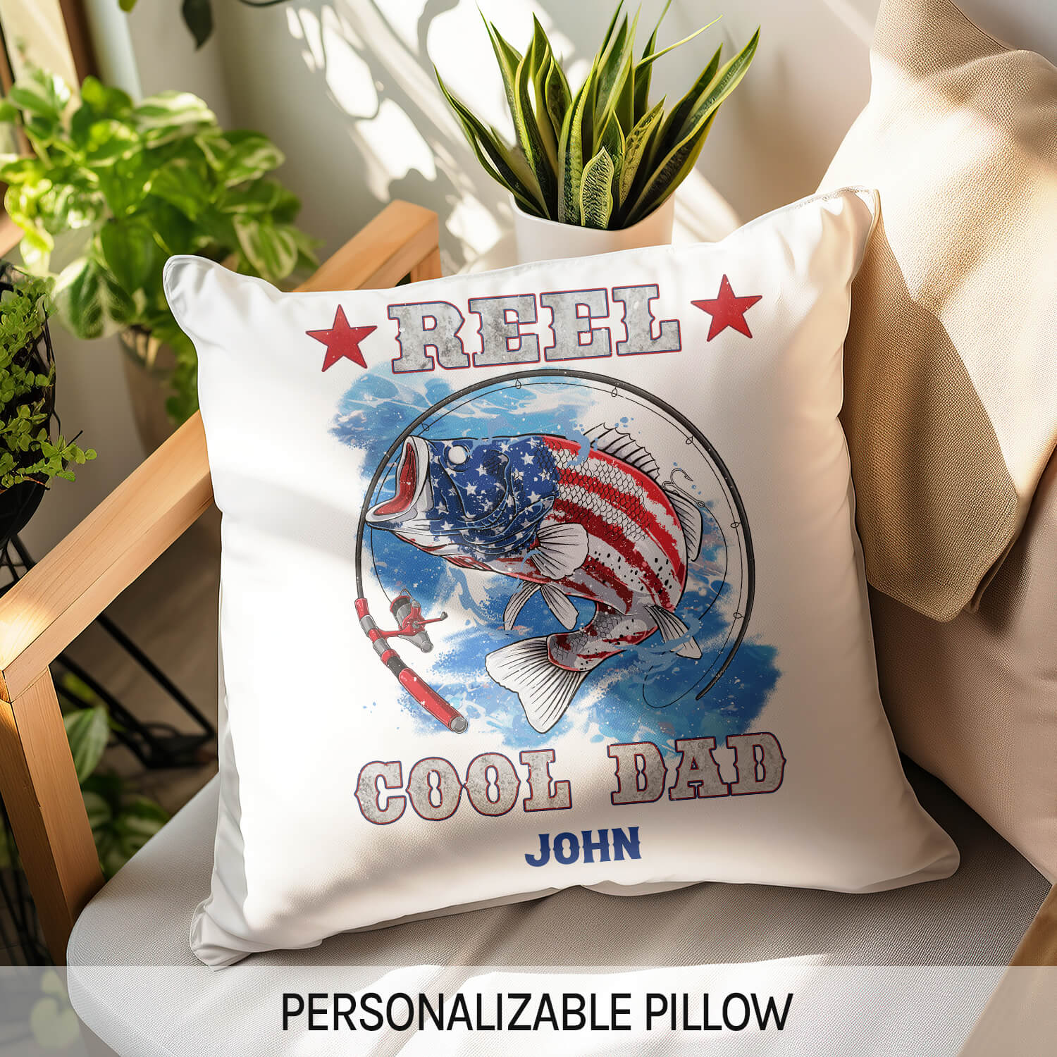 Reel Cool Dad - Personalized  gift For Fisherman Dad - Custom Pillow - MyMindfulGifts