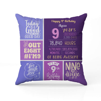 Happy 9th Birthday - Personalized 9th Birthday gift For 9 Year Old - Custom Pillow - MyMindfulGifts