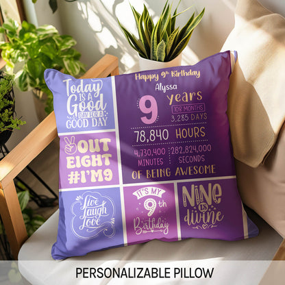 Happy 9th Birthday - Personalized 9th Birthday gift For 9 Year Old - Custom Pillow - MyMindfulGifts