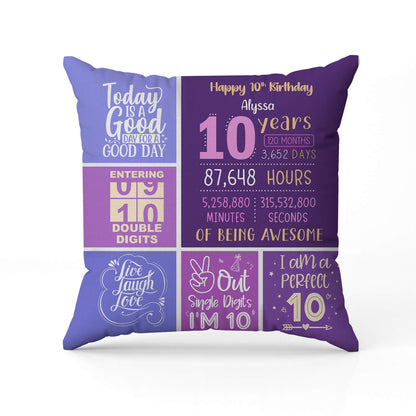 Happy 10th Birthday - Personalized 10th Birthday gift For 10 Year Old - Custom Pillow - MyMindfulGifts