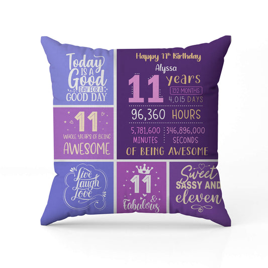 Happy 11th Birthday - Personalized 11th Birthday gift For 11 Year Old - Custom Pillow - MyMindfulGifts