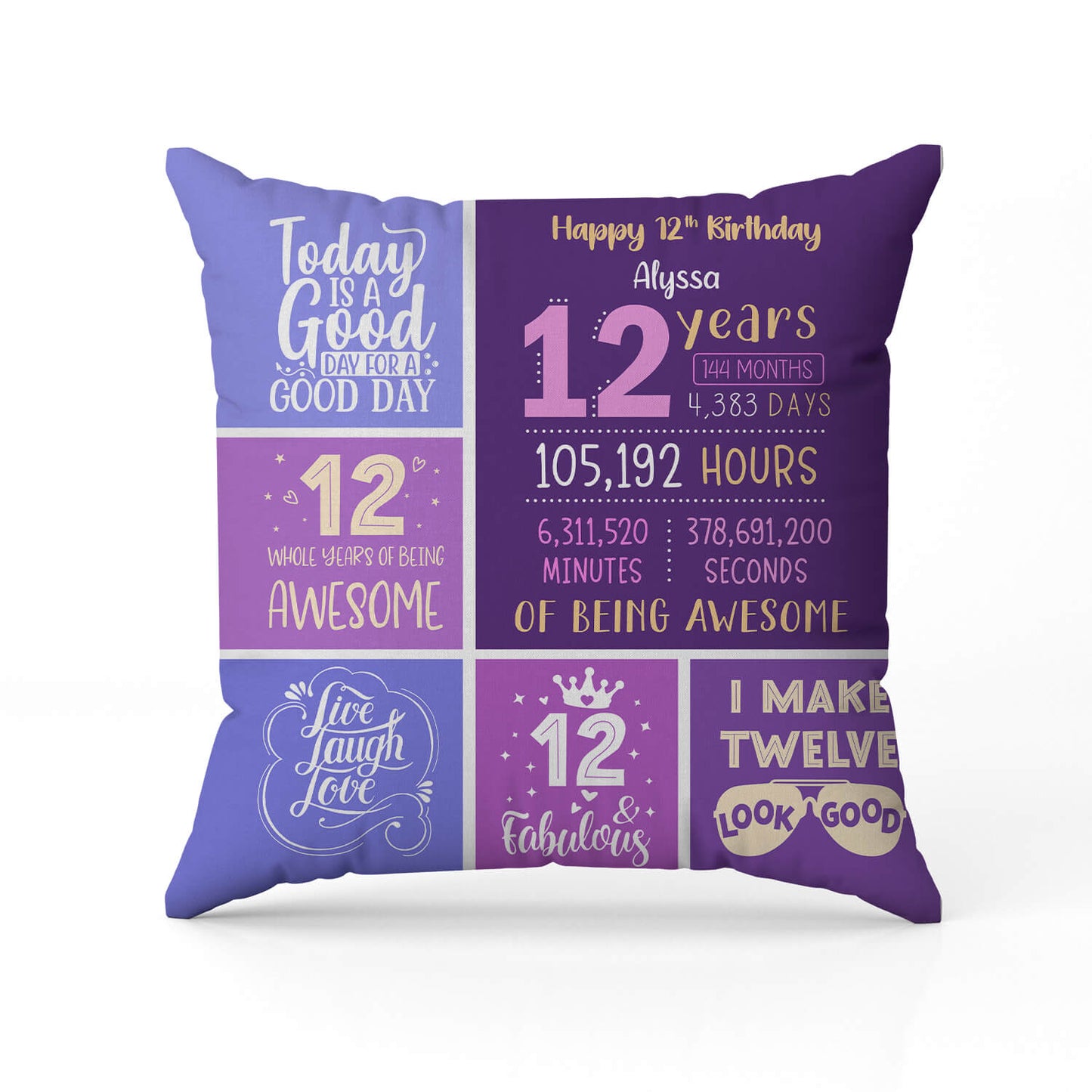 Happy 12th Birthday - Personalized 12th Birthday gift For 12 Year Old - Custom Pillow - MyMindfulGifts