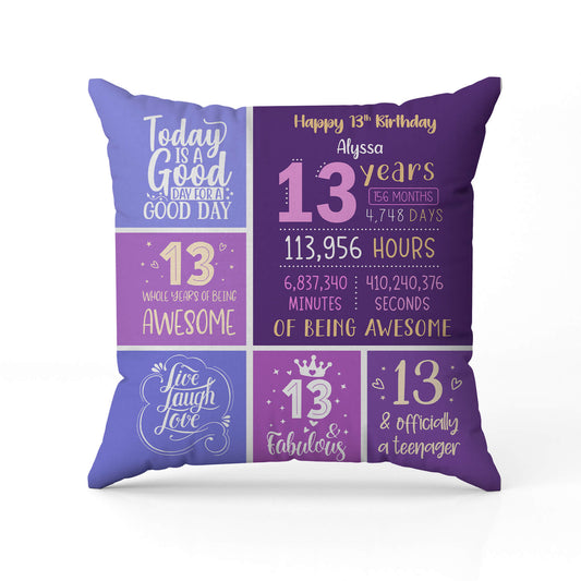 Happy 13th Birthday - Personalized 13th Birthday gift For 13 Year Old - Custom Pillow - MyMindfulGifts