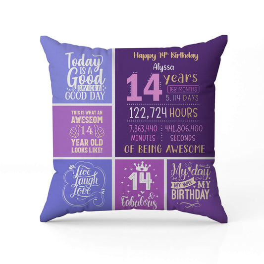 Happy 14th Birthday - Personalized 14th Birthday gift For 14 Year Old - Custom Pillow - MyMindfulGifts