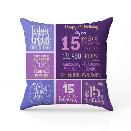 Happy 15th Birthday - Personalized 15th Birthday gift For 15 Year Old - Custom Pillow - MyMindfulGifts