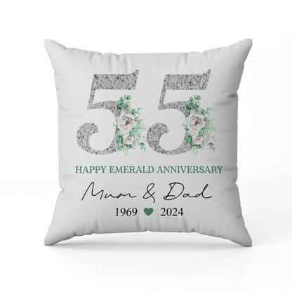 Happy Emerald Anniversary - Personalized 55 Year Anniversary gift For Parents - Custom Pillow - MyMindfulGifts