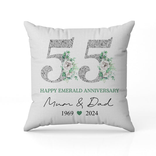 Happy Emerald Anniversary - Personalized 55 Year Anniversary gift For Parents - Custom Pillow - MyMindfulGifts