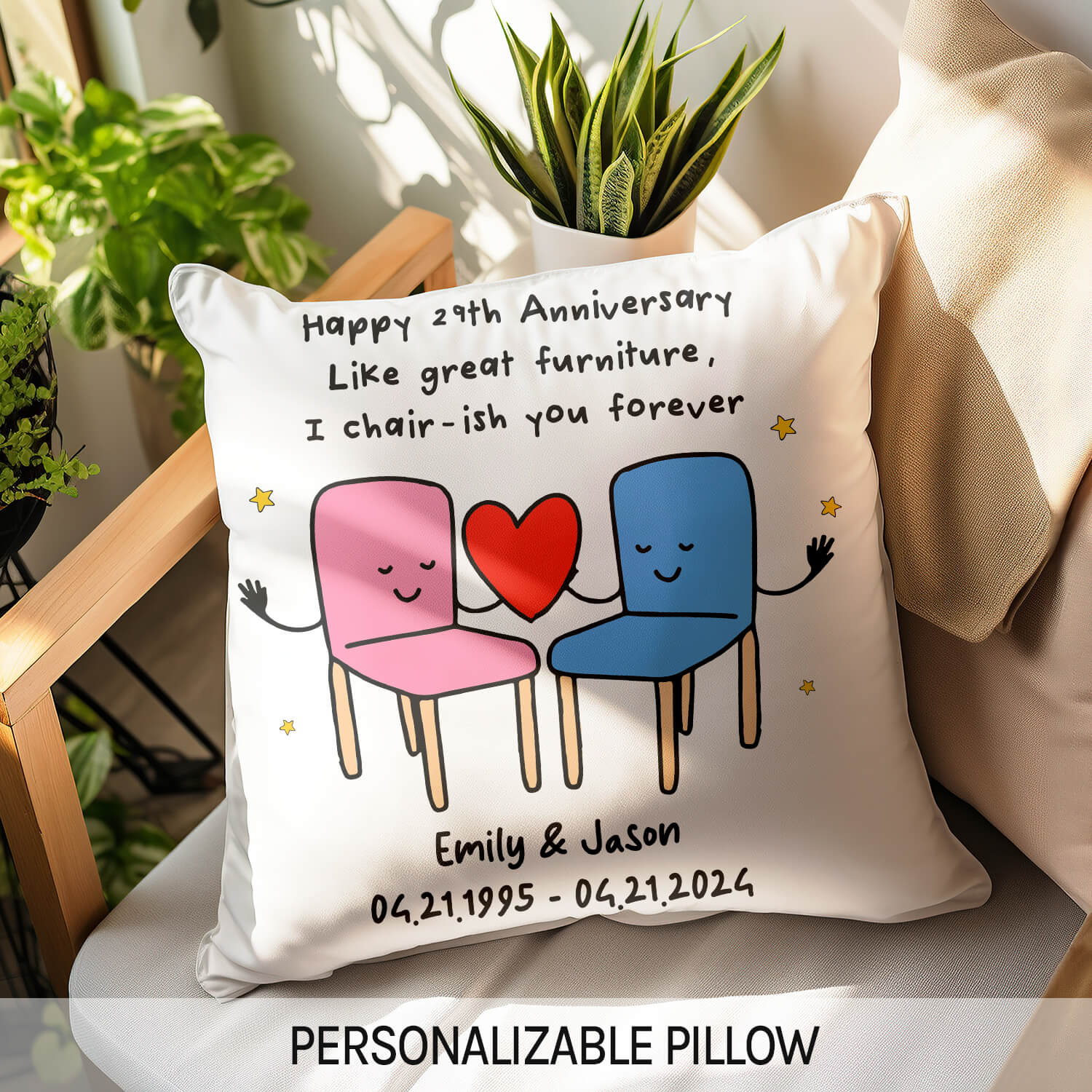 I Chair-ish You Forever - Personalized 29 Year Anniversary gift For Husband or Wife - Custom Pillow - MyMindfulGifts