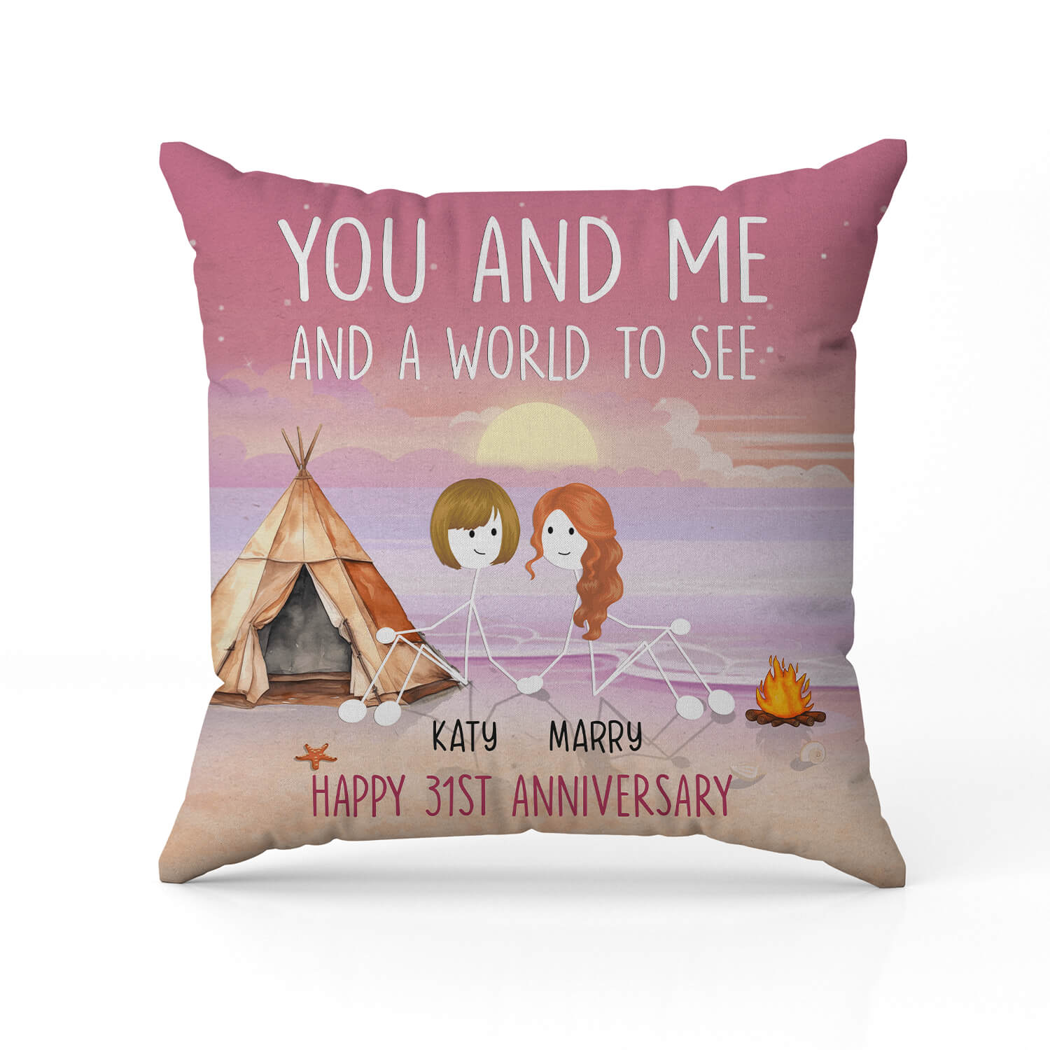 You And Me And A World To See - Personalized 31 Year Anniversary gift For Parents, Husband or Wife - Custom Pillow - MyMindfulGifts