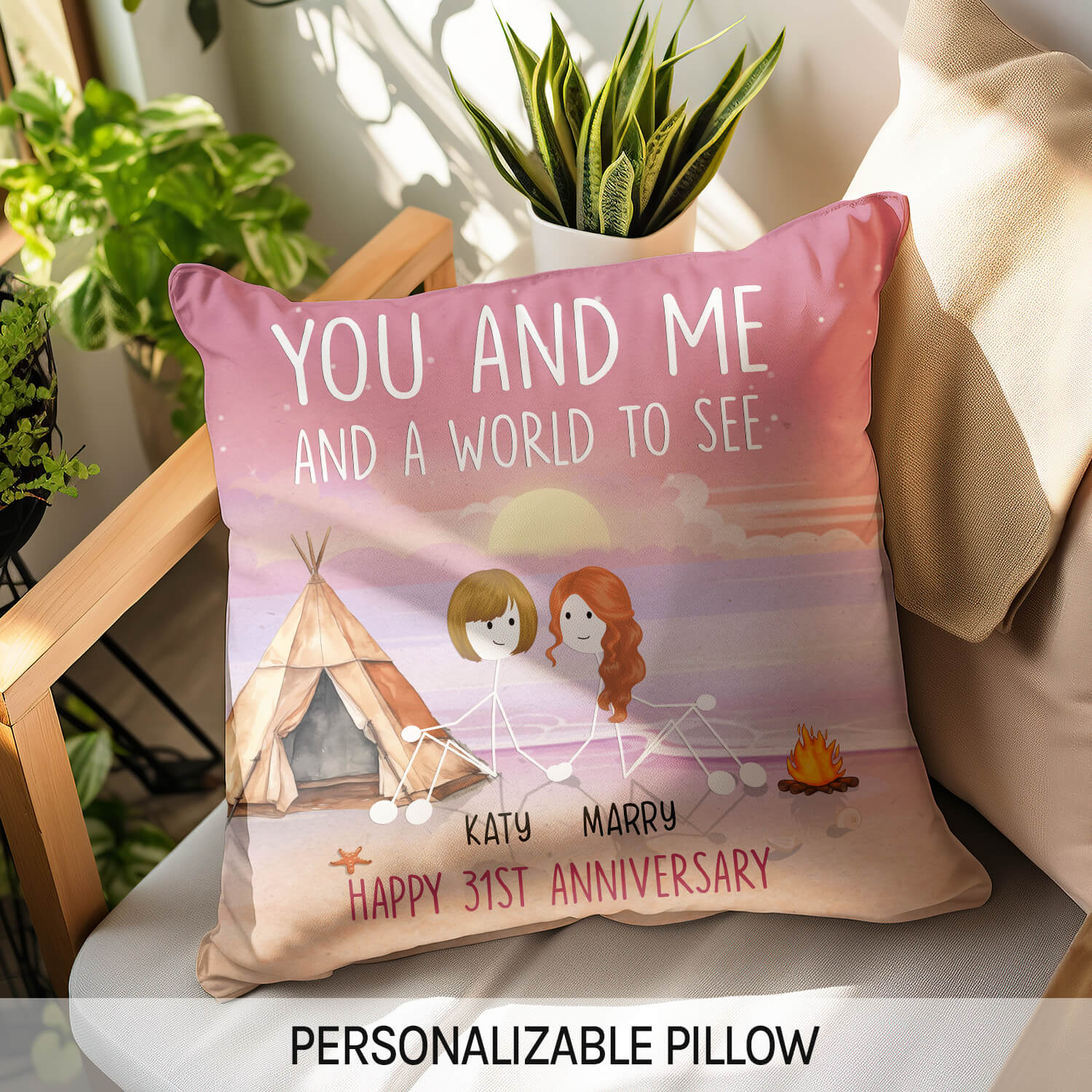 You And Me And A World To See - Personalized 31 Year Anniversary gift For Parents, Husband or Wife - Custom Pillow - MyMindfulGifts