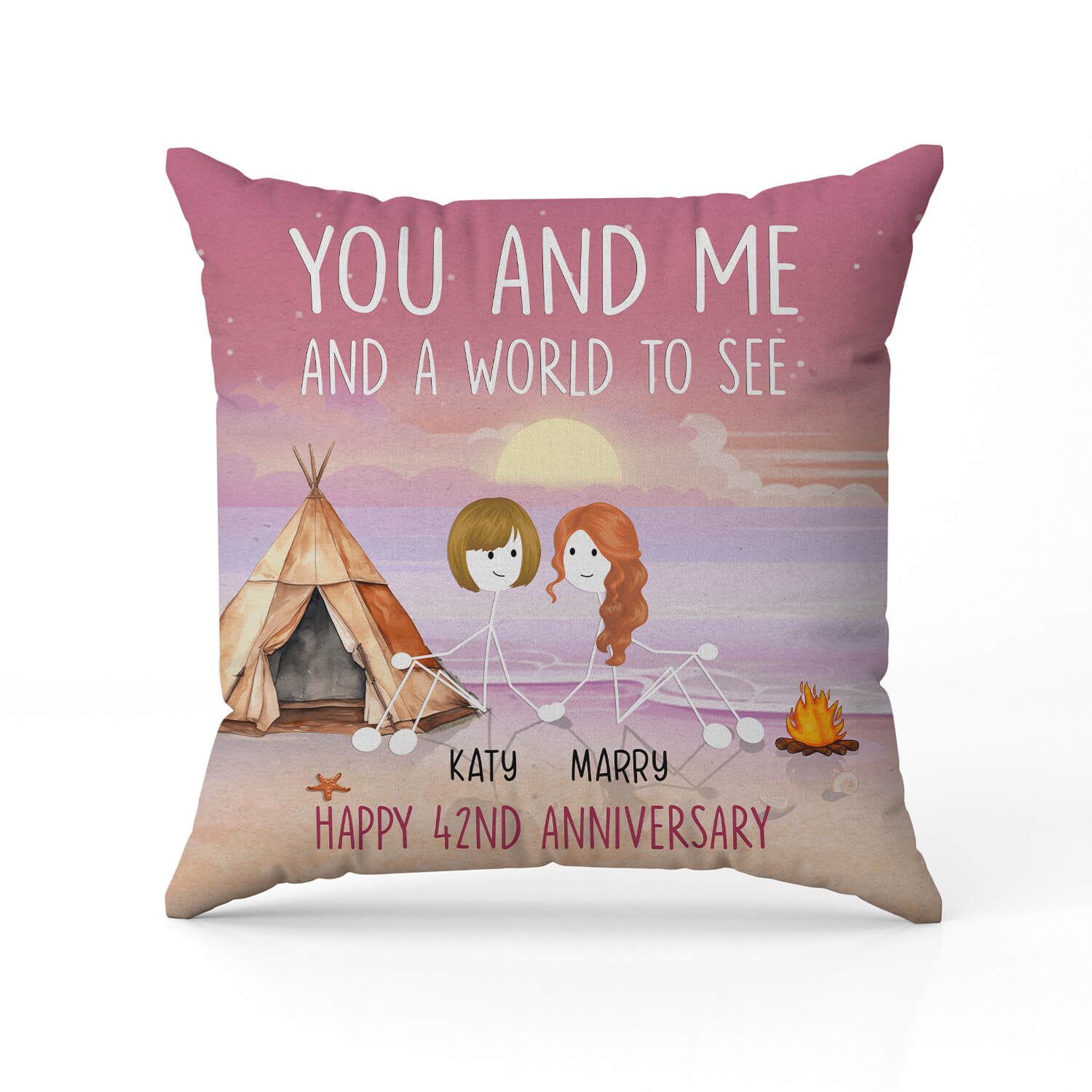 You And Me And A World To See - Personalized 42 Year Anniversary gift For Parents, Husband or Wife - Custom Pillow - MyMindfulGifts