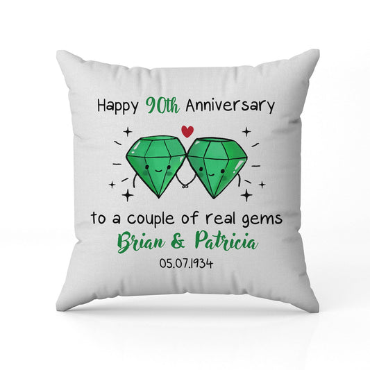 Happy 90th Anniversary To A Couple Of Real Gems - Personalized 90 Year Anniversary gift For Parents or Grandparents - Custom Pillow - MyMindfulGifts