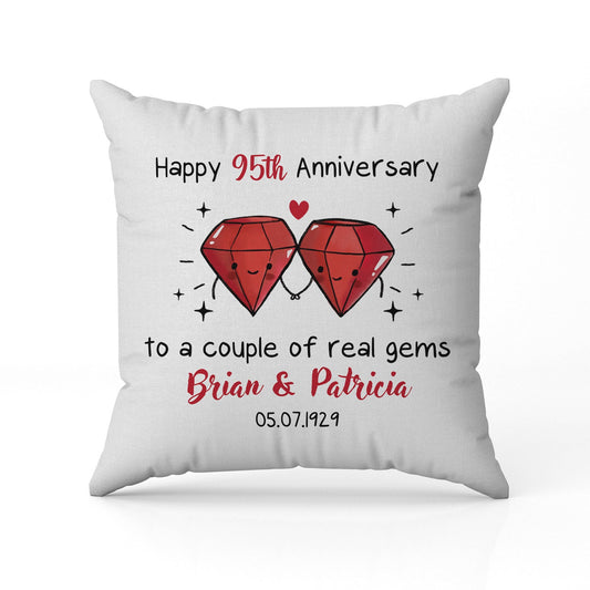 Happy 95th Anniversary To A Couple Of Real Gems - Personalized 95 Year Anniversary gift For Parents or Grandparents - Custom Pillow - MyMindfulGifts