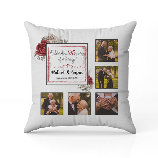 Celebrating 95 Years Of Marriage - Personalized 95 Year Anniversary gift For Parents or Grandparents - Custom Pillow - MyMindfulGifts