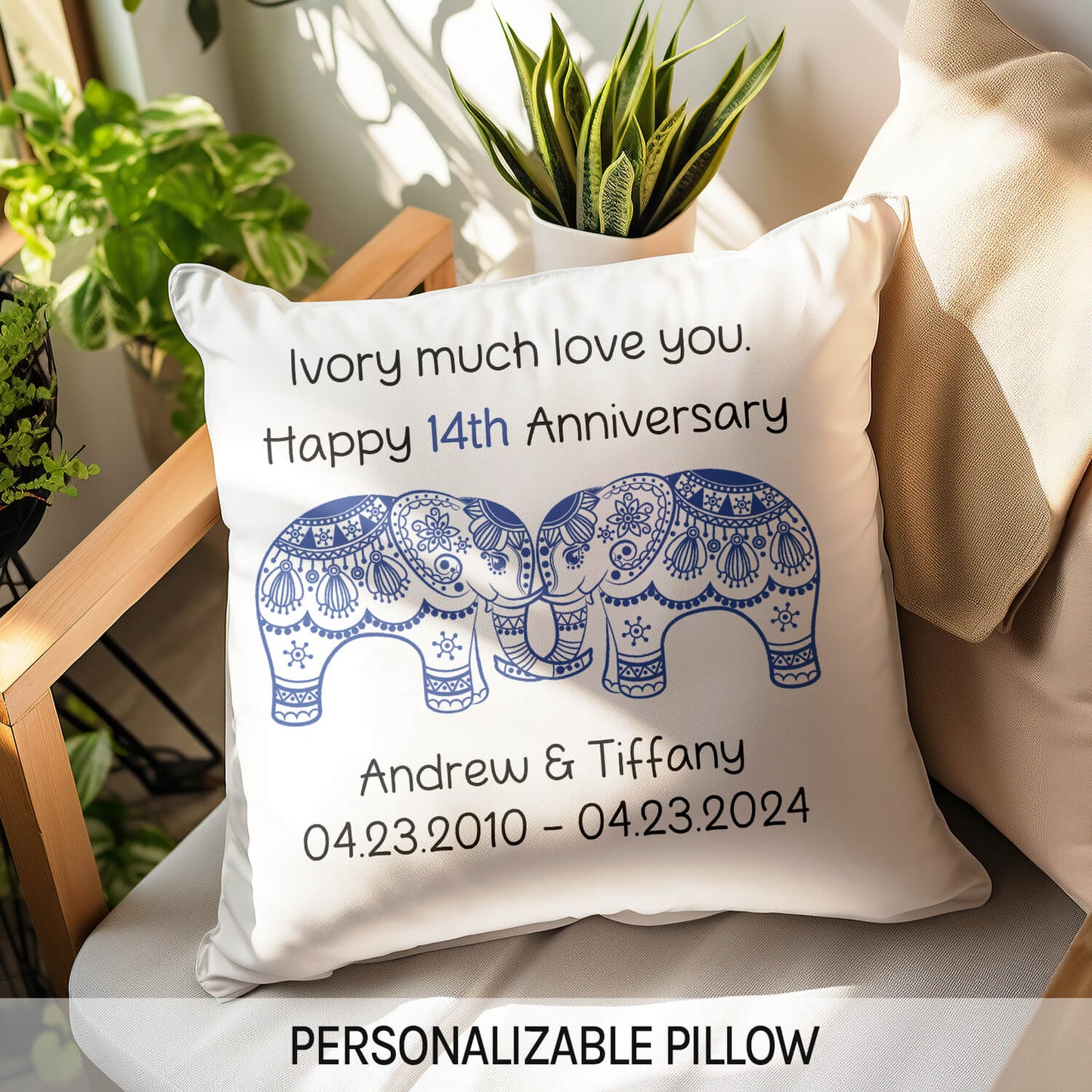 Ivory Much Love You - Personalized 14 Year Anniversary gift For Husband or Wife - Custom Pillow - MyMindfulGifts
