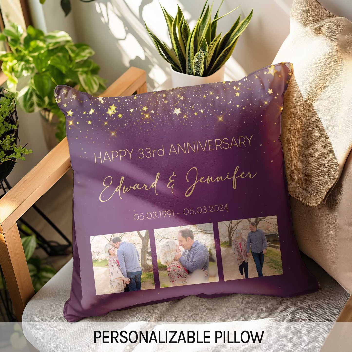 Happy 33rd Anniversary - Personalized 33 Year Anniversary gift For Parents - Custom Pillow - MyMindfulGifts