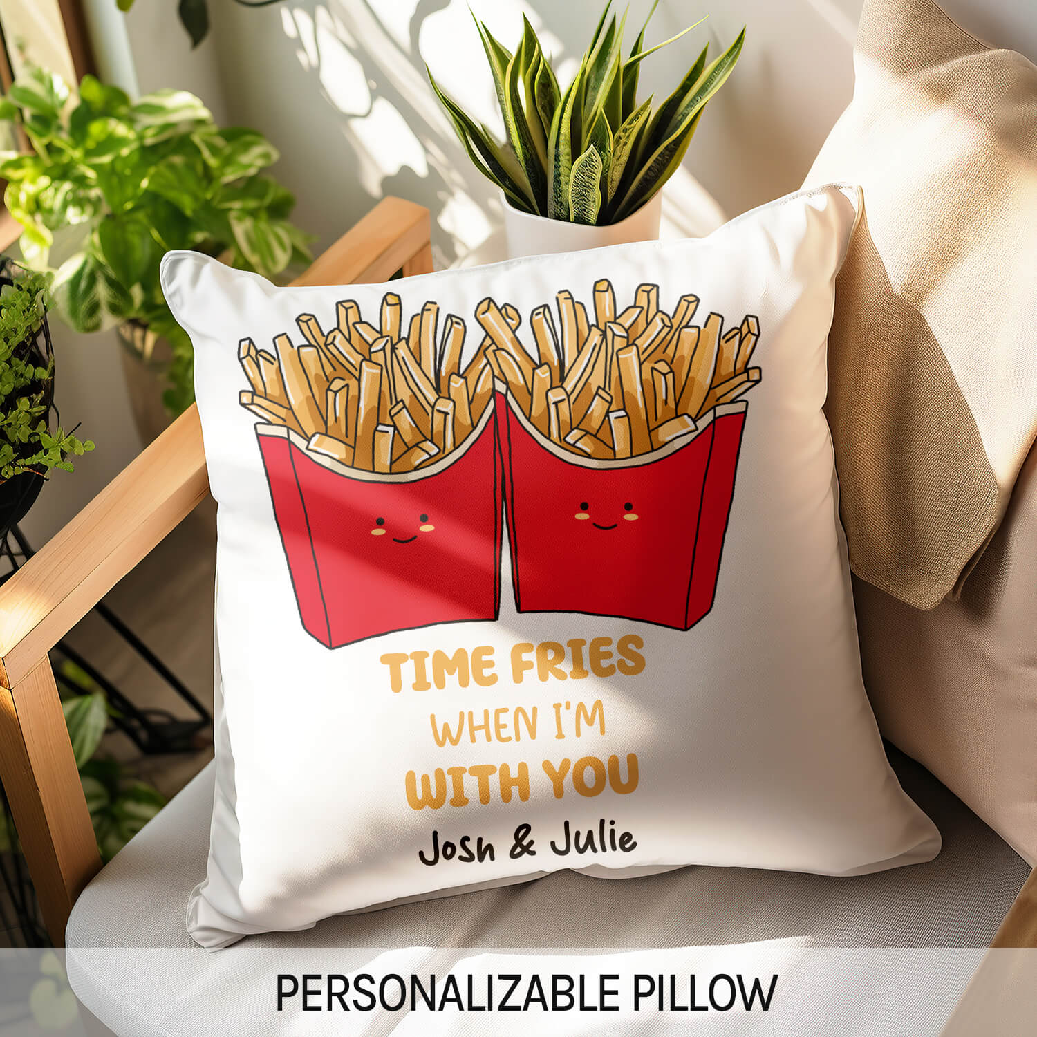 Time Fries When I'm With You - Personalized  gift For Him or Her - Custom Pillow - MyMindfulGifts