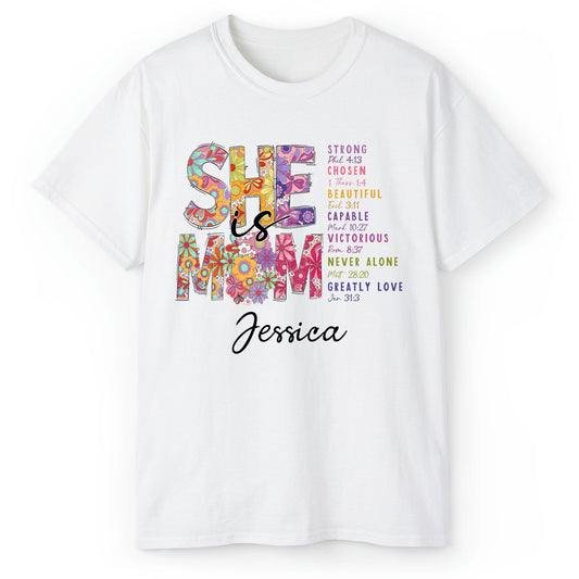 She Is Mom - Personalized  gift For Christian Mom - Custom Tshirt - MyMindfulGifts