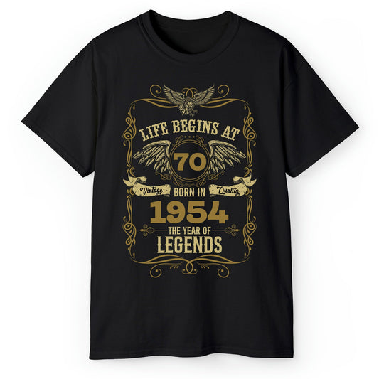 Life Begins At - Personalized 70th Birthday gift For 70 Year Old - Custom Tshirt - MyMindfulGifts
