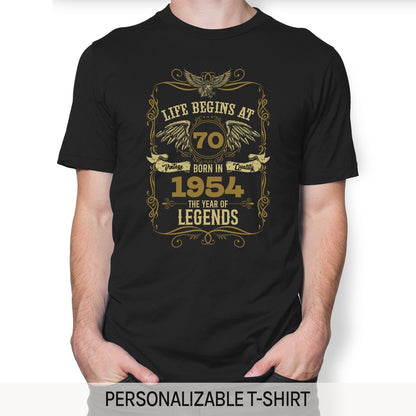 Life Begins At - Personalized 70th Birthday gift For 70 Year Old - Custom Tshirt - MyMindfulGifts