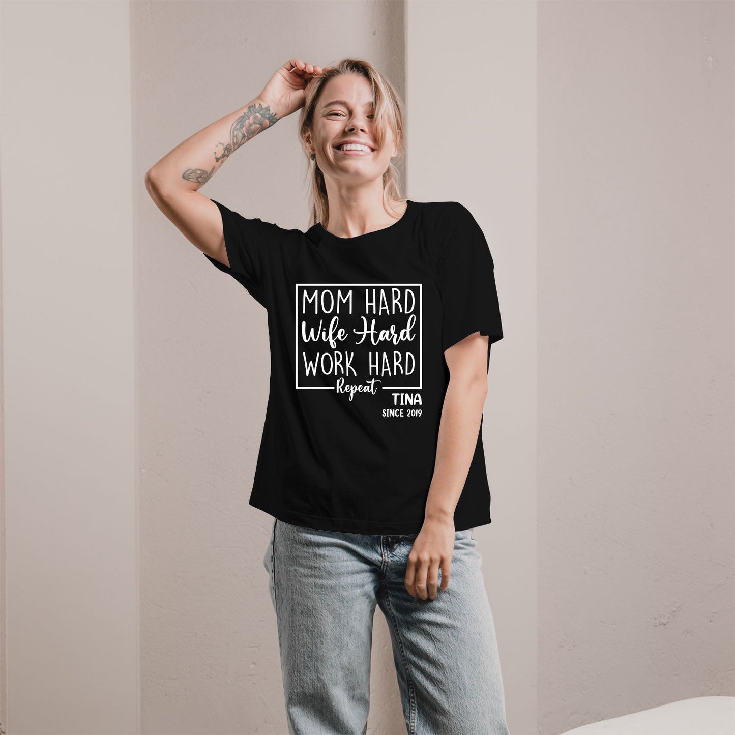 Mom Hard, Wife Hard, Work Hard - Personalized  gift For Hard Working Mom or Wife - Custom Tshirt - MyMindfulGifts