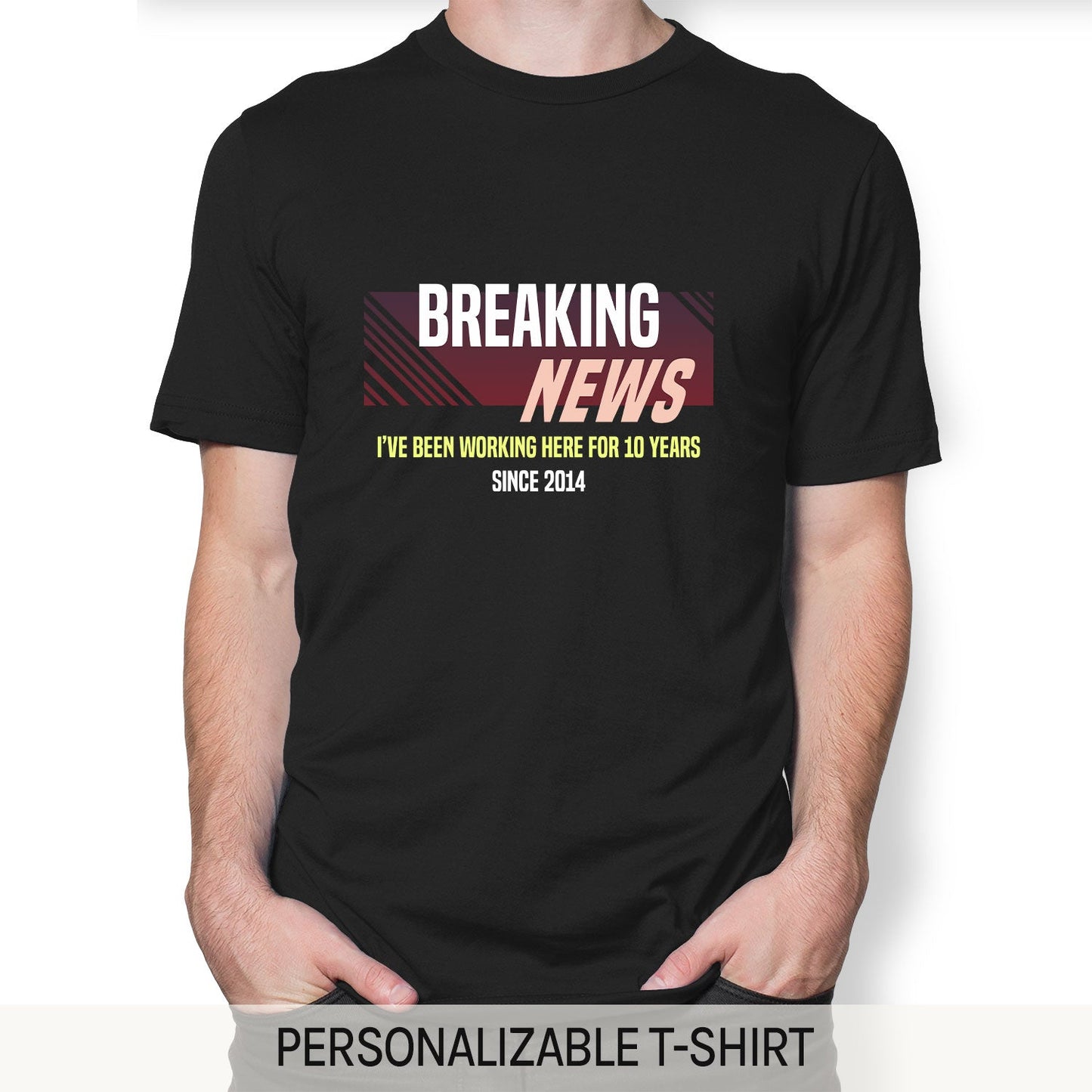 Breaking News - Personalized 10th Work Anniversary gift For Employee or Coworker - Custom Tshirt - MyMindfulGifts