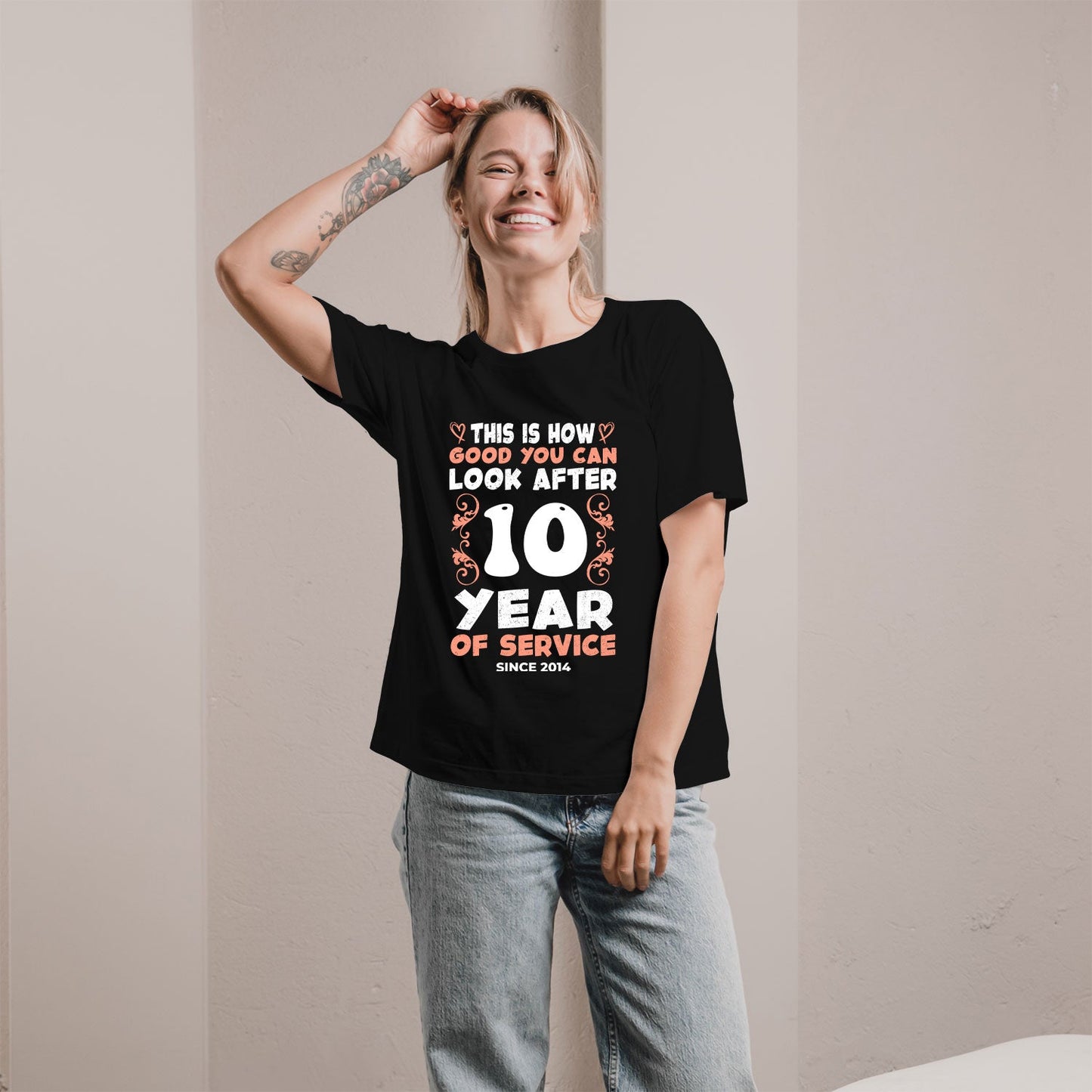 How Good You Can Look After 10 Years Of Service - Personalized 10th Work Anniversary gift For Employee or Coworker - Custom Tshirt - MyMindfulGifts