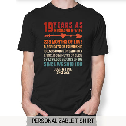 19 Years As Husband & WIfe - Personalized 19 Year Anniversary gift For Husband or Wife - Custom Tshirt - MyMindfulGifts