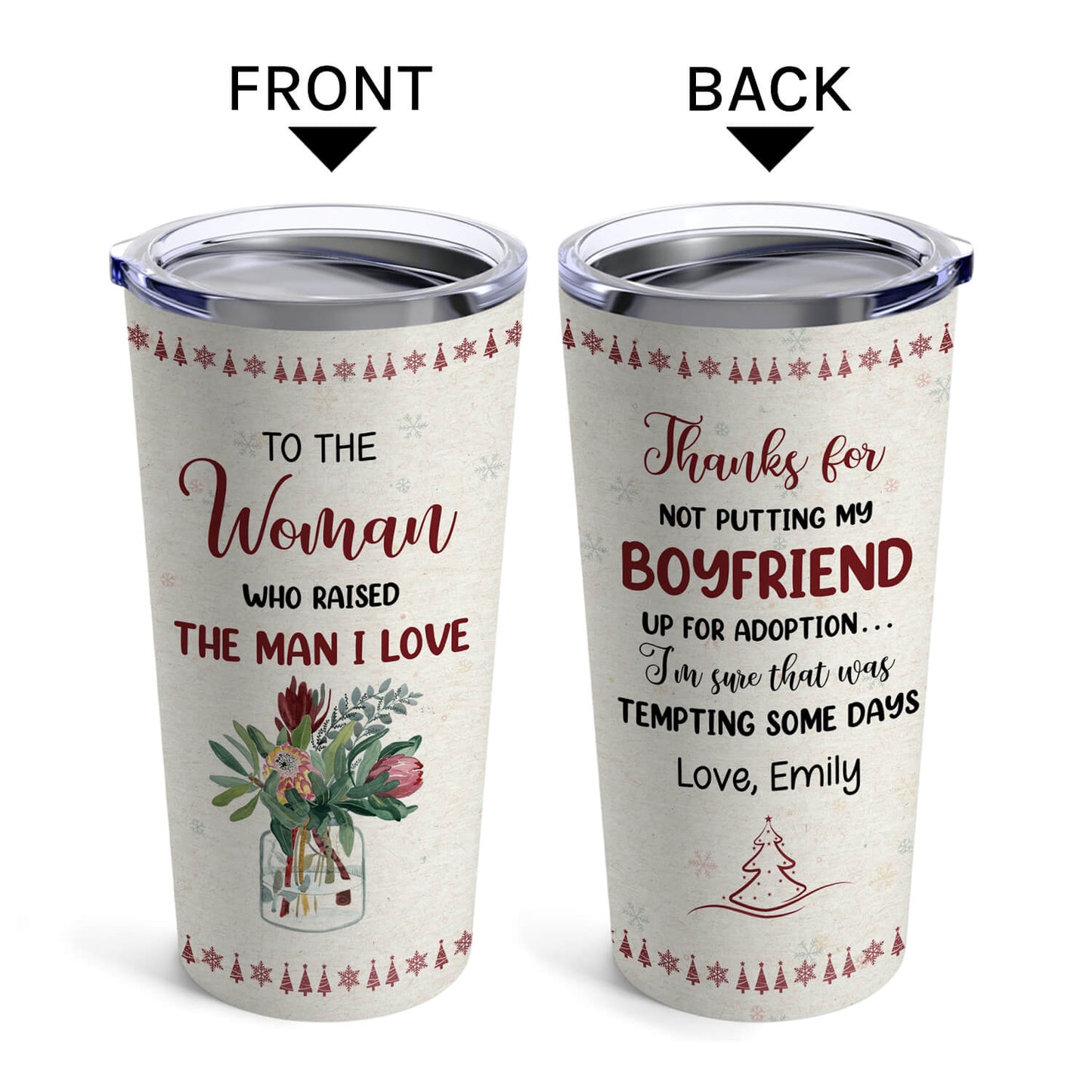 To The Woman Who Raised The Man I Love - Personalized Christmas gift For Mother In Law - Custom Tumbler - MyMindfulGifts