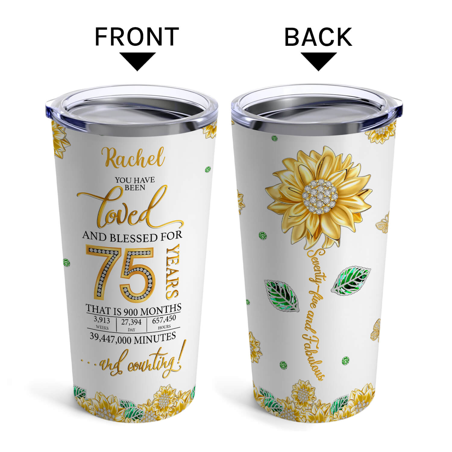 Seventy Five And Fabulous - Personalized 75th Birthday gift For 75 Year Old - Custom Tumbler - MyMindfulGifts