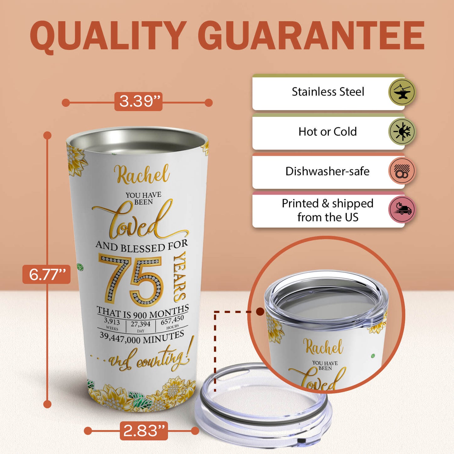 Seventy Five And Fabulous - Personalized 75th Birthday gift For 75 Year Old - Custom Tumbler - MyMindfulGifts