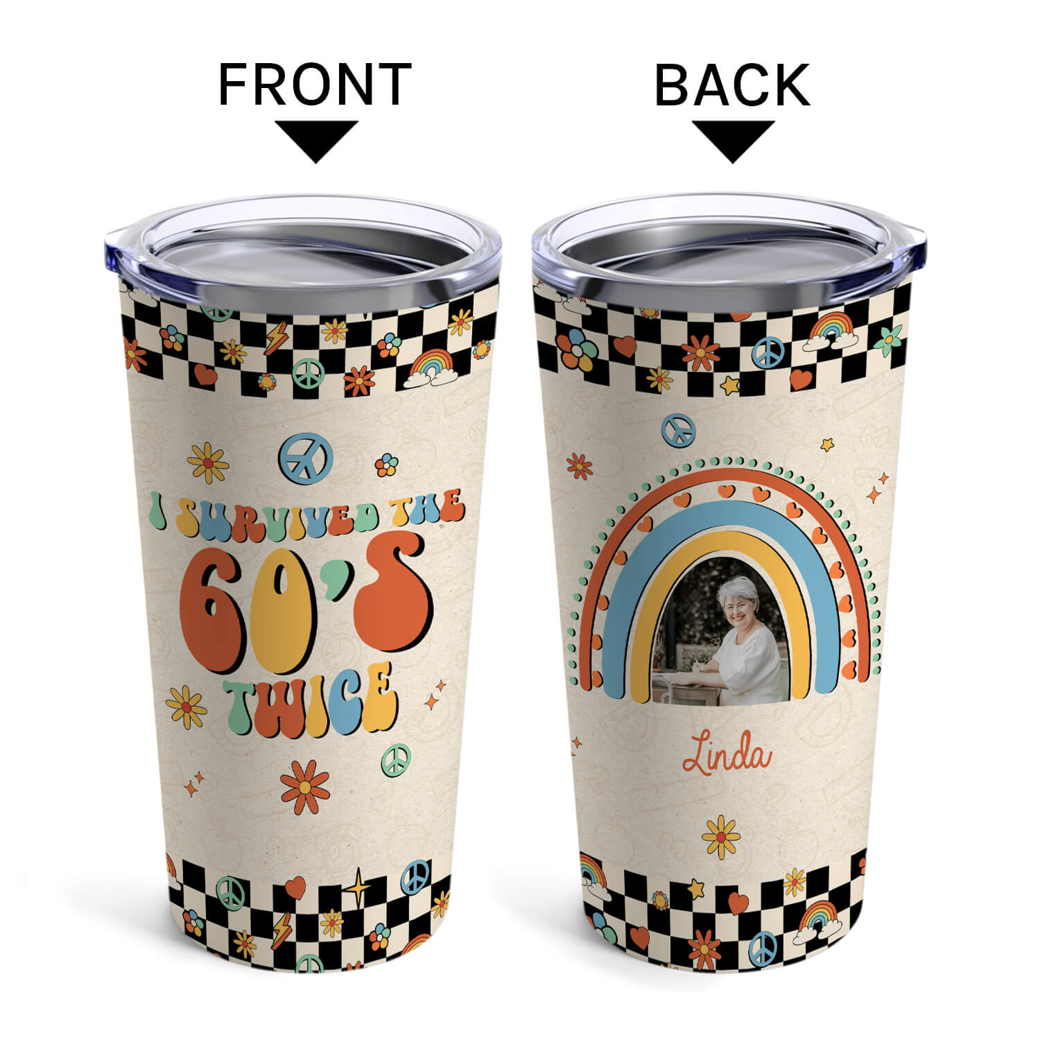 I Survived The 60's Twice - Personalized 70th Birthday gift 70 Year Old - Custom Tumbler - MyMindfulGifts