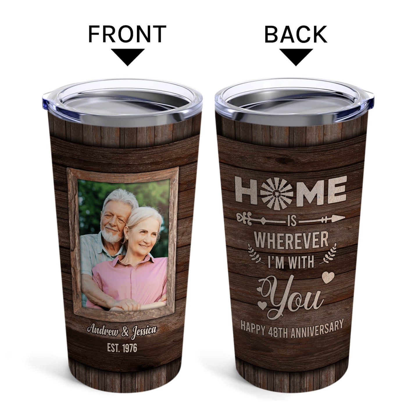 Home Is Wherever I'm With You - Personalized 48 Year Anniversary gift For Husband or Wife - Custom Tumbler - MyMindfulGifts