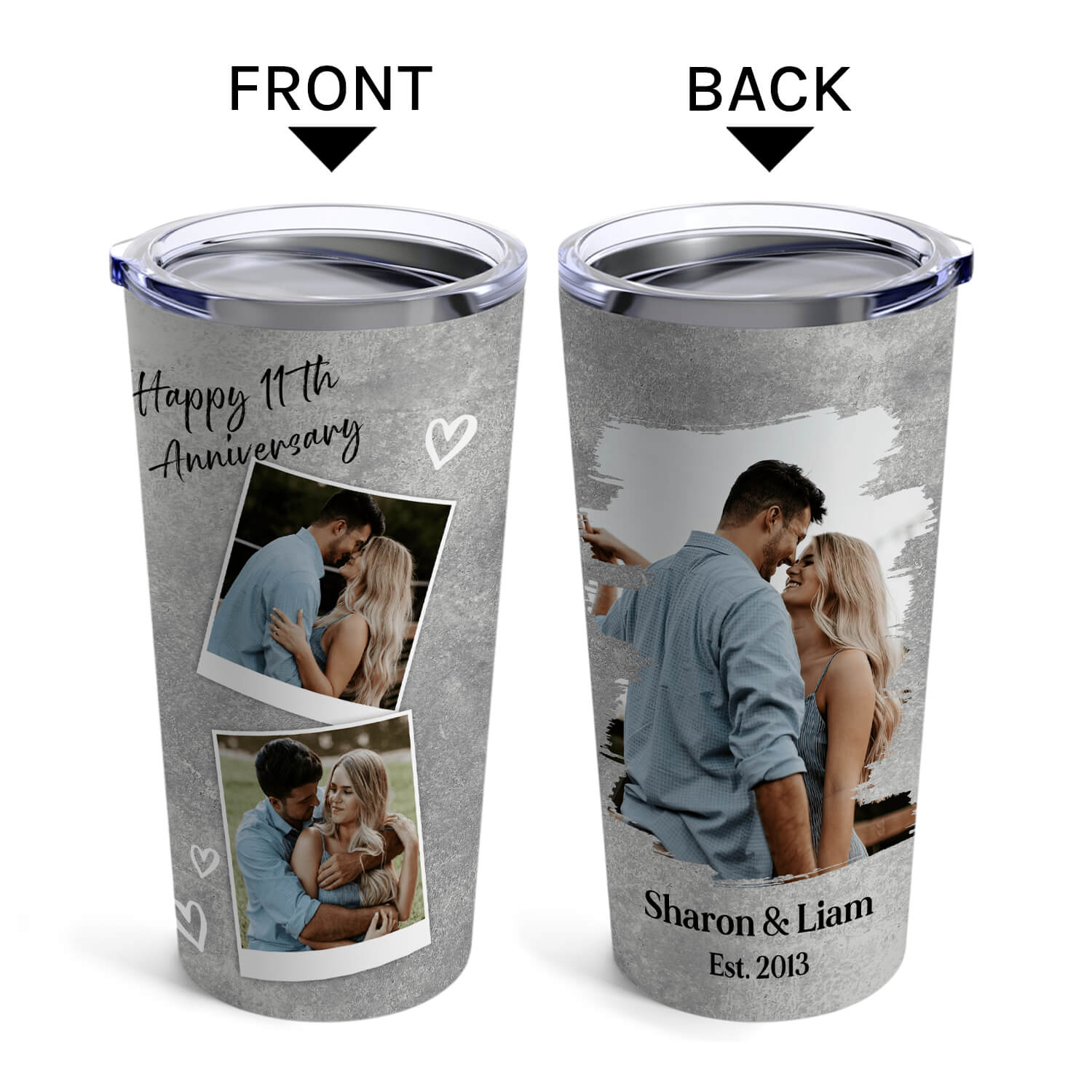 Happy 11th Anniversary - Personalized 11 Year Anniversary gift For Husband or Wife - Custom Tumbler - MyMindfulGifts